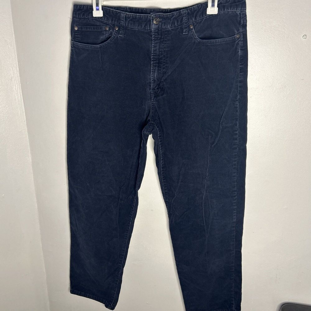 Lands' End Women's Square Rigger" Straight Leg Deep Sea Navy Corduroy Pants ~ 38